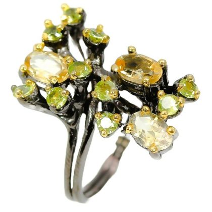 Inel bijuterie din argint 925 cu citrin si peridot, 7