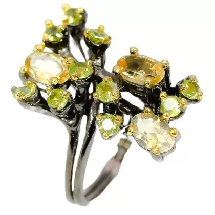 Inel bijuterie din argint 925 cu citrin si peridot, 7