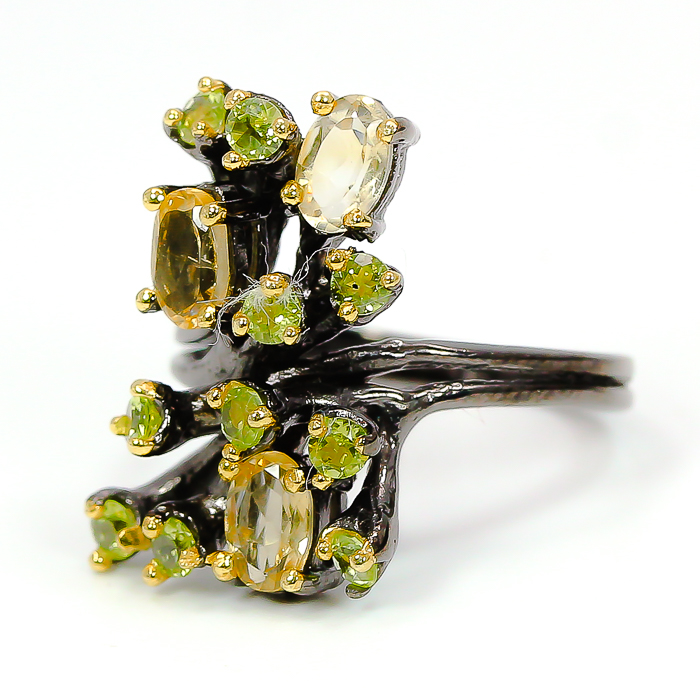 Inel bijuterie din argint 925 cu citrin si peridot, 7 - imagine 2