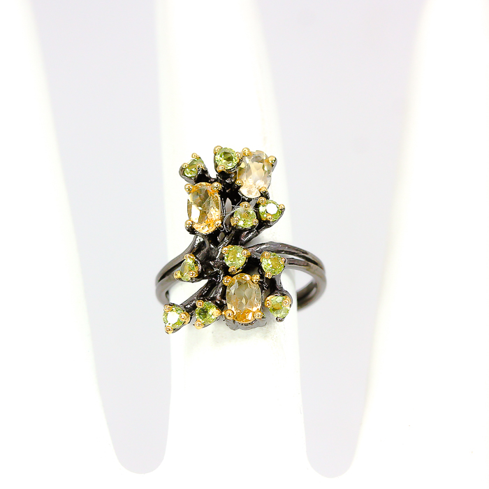 Inel bijuterie din argint 925 cu citrin si peridot, 7 - imagine 3