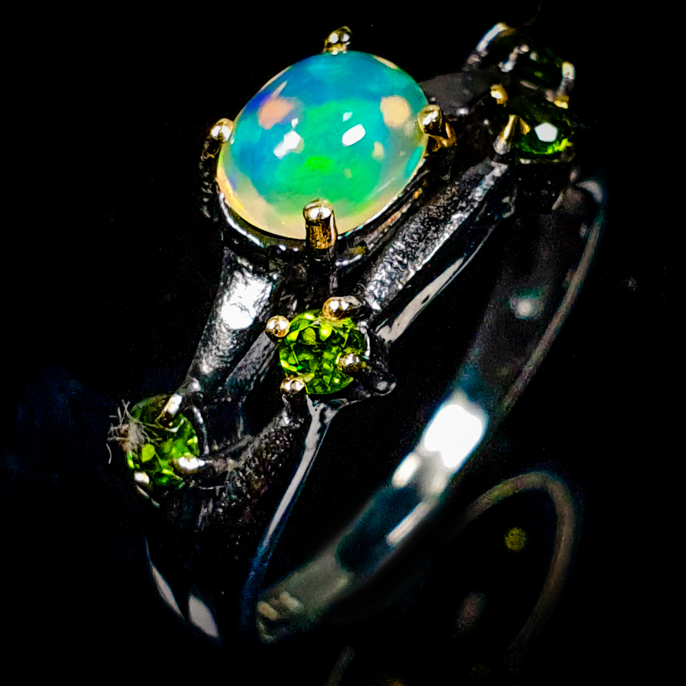 Inel bijuterie din argint 925 cu opal si crom diopsid, 7 - imagine 2