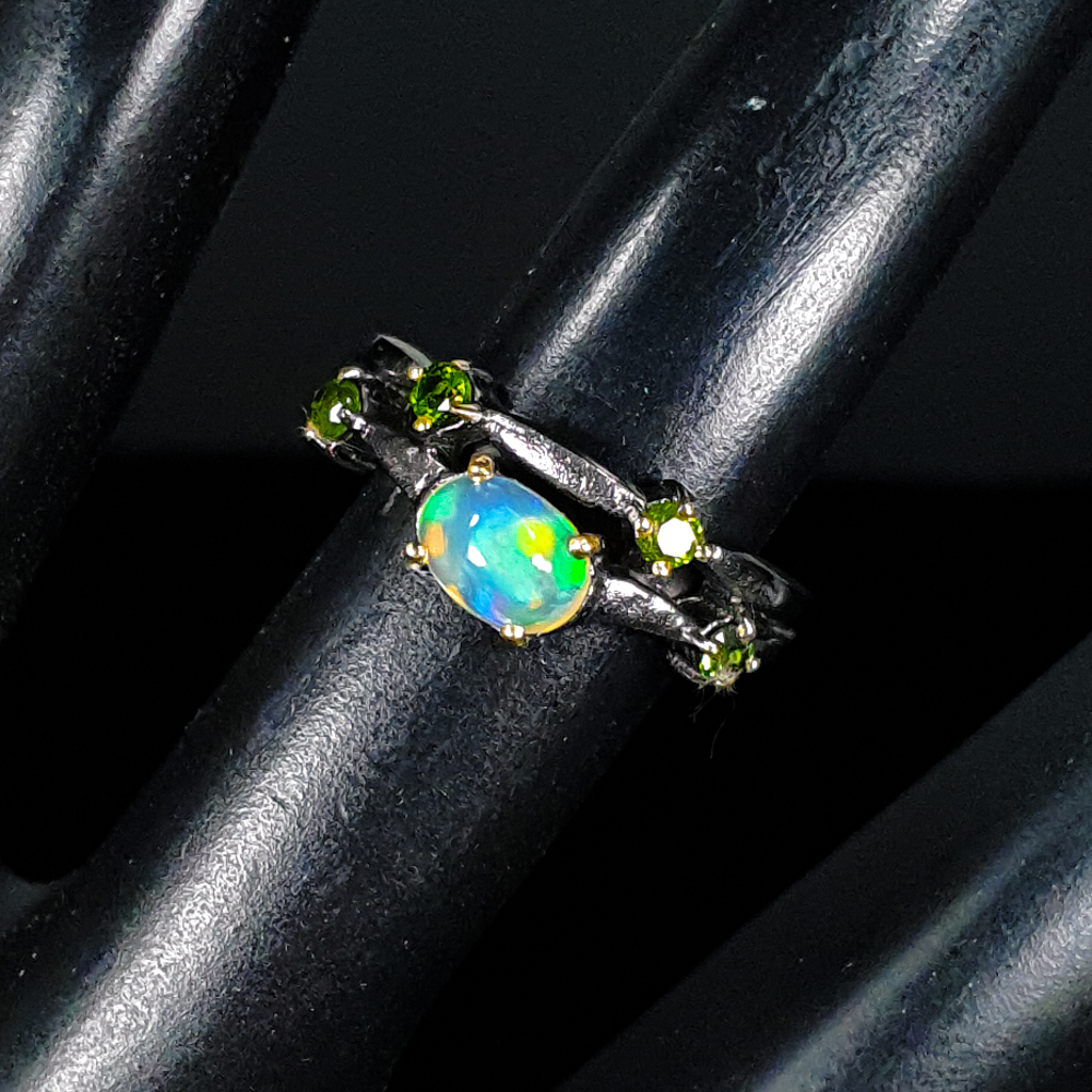 Inel bijuterie din argint 925 cu opal si crom diopsid, 7 - imagine 3