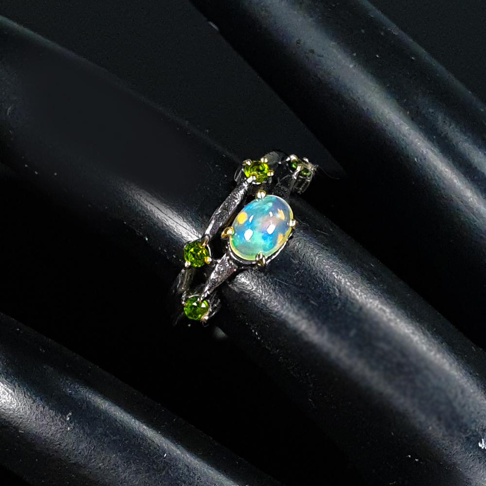 Inel bijuterie din argint 925 cu opal si crom diopsid, 7 - imagine 4