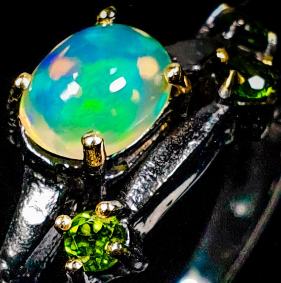 Inel bijuterie din argint 925 cu opal si crom diopsid, 7 - imagine 5