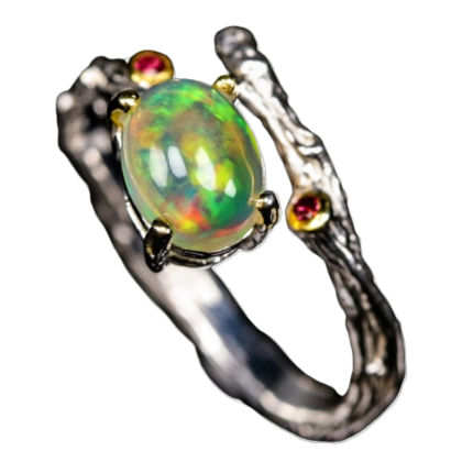 Inel bijuterie din argint 925 cu opal si granate, 7