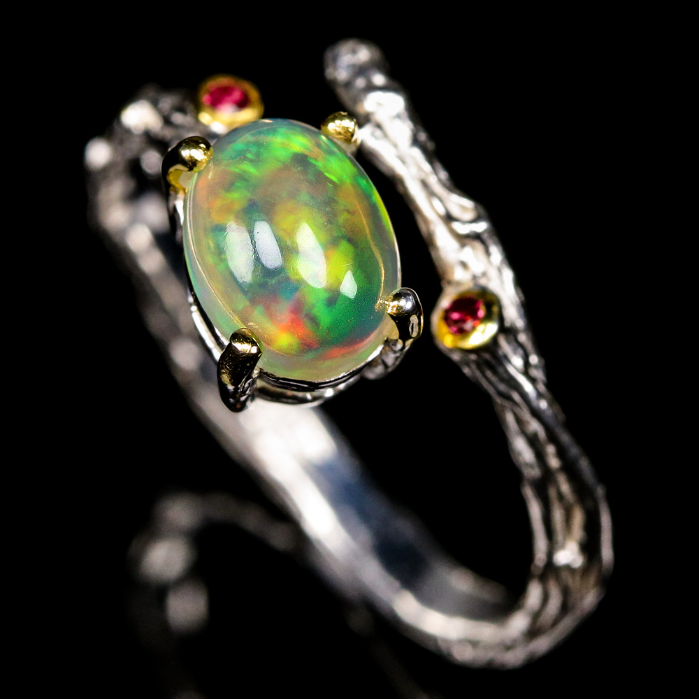 Inel bijuterie din argint 925 cu opal si granate, 7 - imagine 2