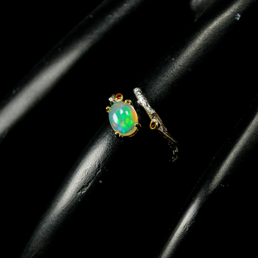 Inel bijuterie din argint 925 cu opal si granate, 7 - imagine 3