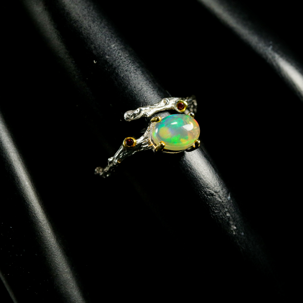 Inel bijuterie din argint 925 cu opal si granate, 7 - imagine 4