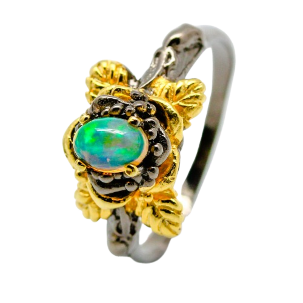 Inel din argint 925 auriu cu opal negru, 7