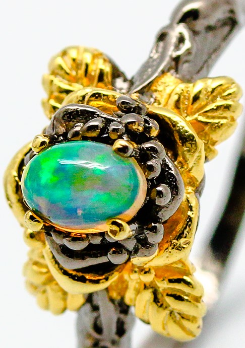 Inel din argint 925 auriu cu opal negru, 7 - imagine 2