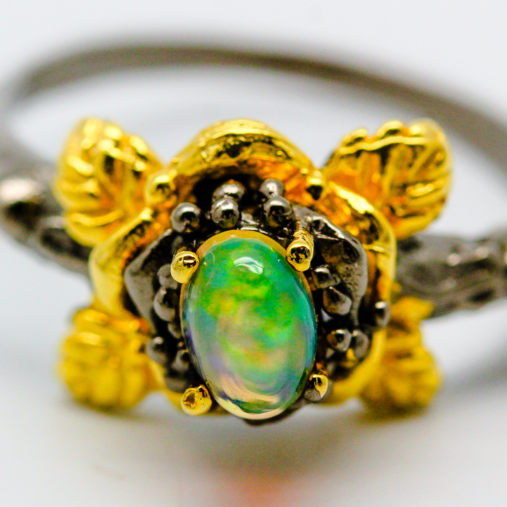 Inel din argint 925 auriu cu opal negru, 7 - imagine 3