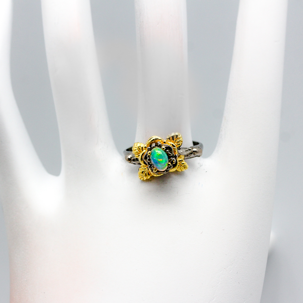 Inel din argint 925 auriu cu opal negru, 7 - imagine 4