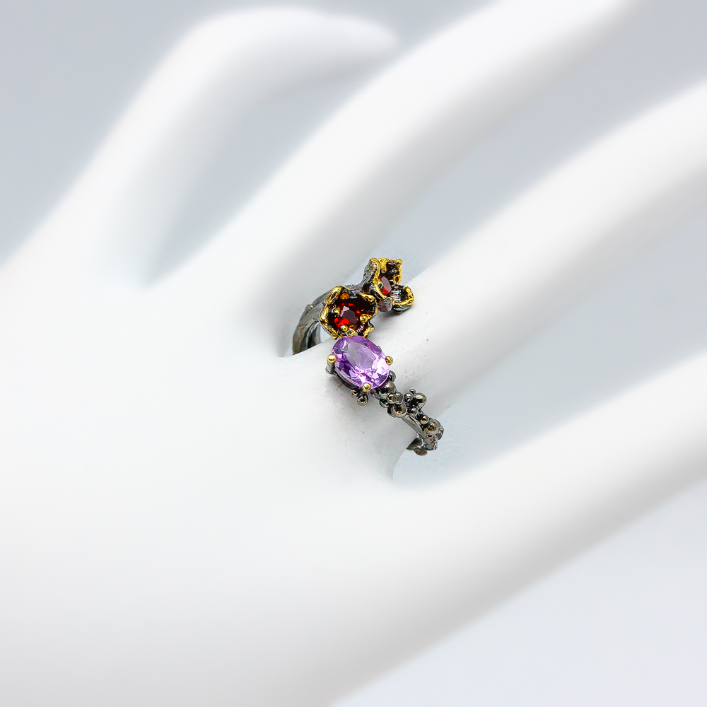 Inel din argint 925 cu ametist si granat, 7.5, reglabil - imagine 4