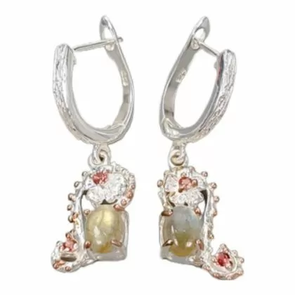 Cercei bijuterie din argint 925 cu labradolit si rodolit