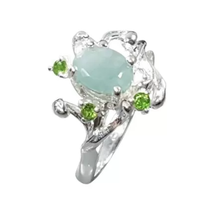 Inel argint 925 cu smarald si crom-diopsid, 6.75